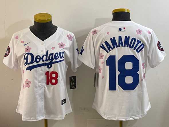 Women%27s Los Angeles Dodgers #18 Yoshinobu Yamamoto White 2025 Tokyo Series Limited Stitched Jersey